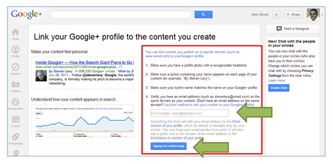 google authorship verify email and save page