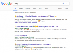 Google emoji search engine results