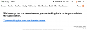 GoDaddy Aftermarket - Domain No Longer Exists