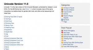 Emojipedia.org Search Engine Website - Unicode Version 11 Summary Page