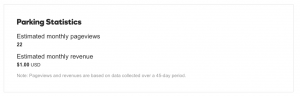 GoDaddy Auction Parking Statistics Section