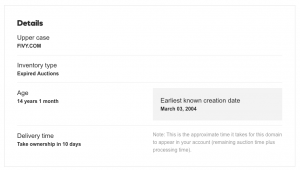 GoDaddy Auction Details Section