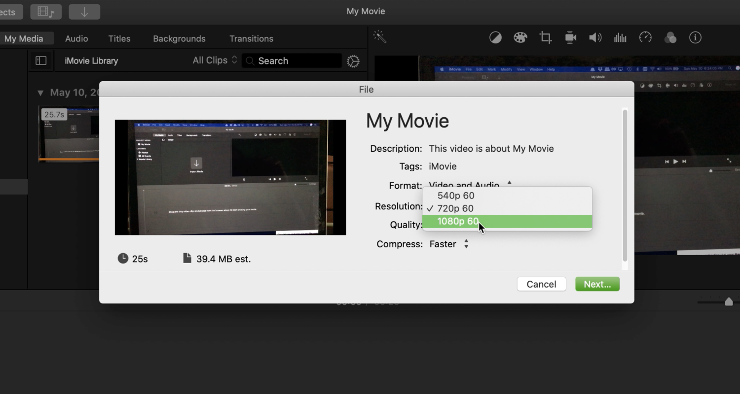 How to Export a 720p video as 1080p or 4K using iMovie