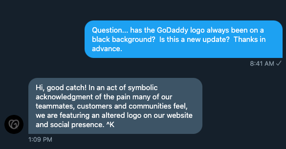 GoDaddy Twitter response to Blackout Tuesday