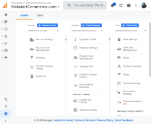 KickstartCommerce.com - Google Analytics Admin